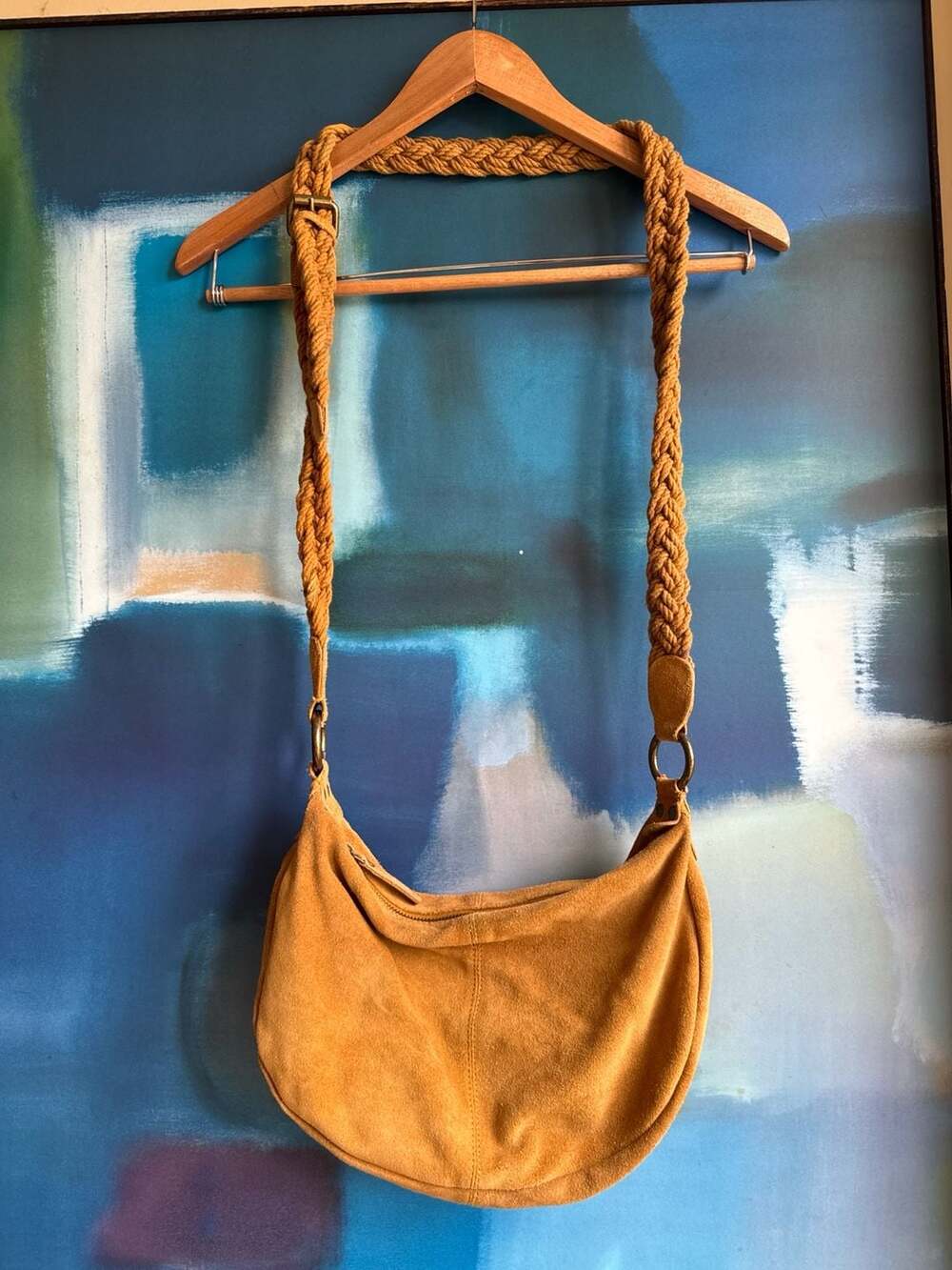 FatFace Dark Yellow Suede Cross Body Bag with Braided Strap